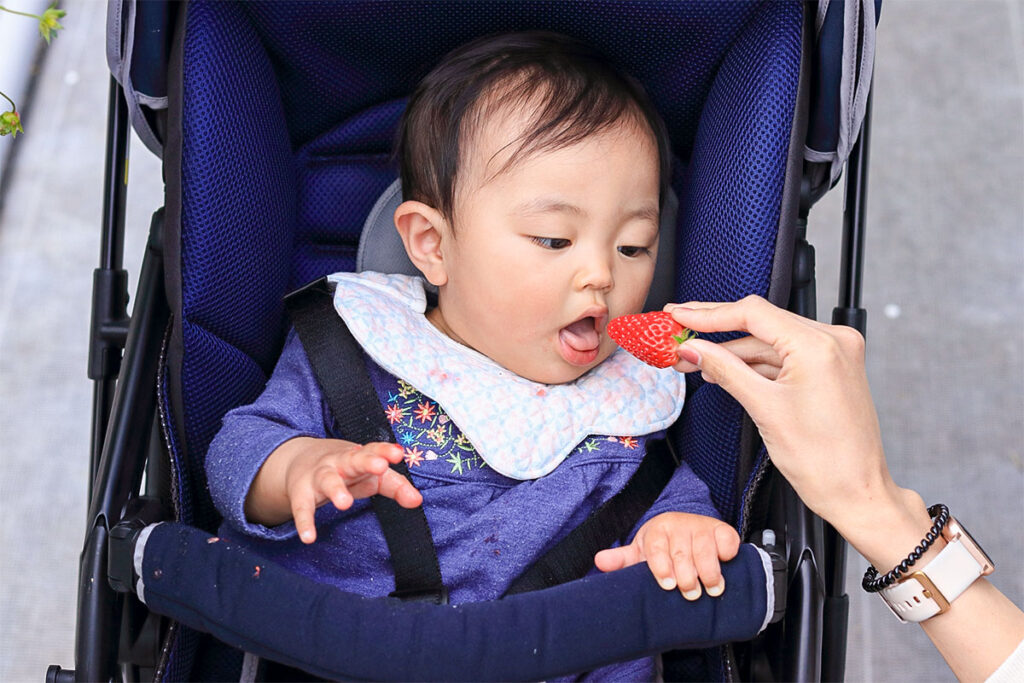 いちごを食べる赤ちゃん